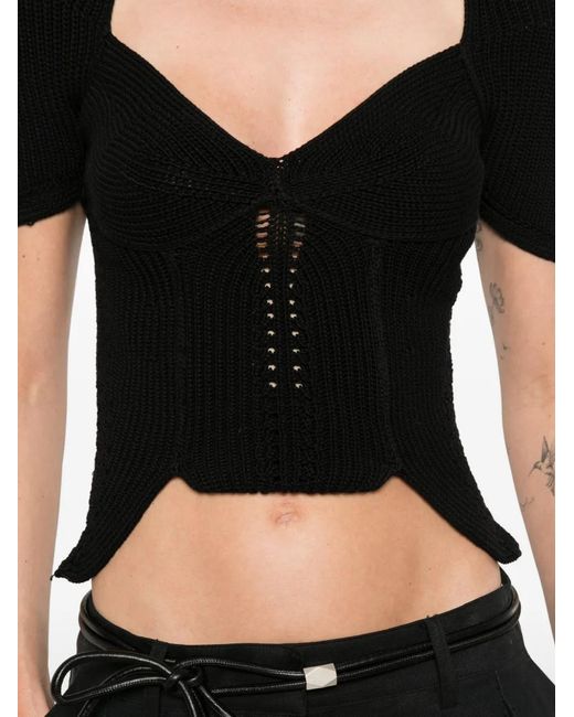 Cult Gaia Black Eliza Puff-Sleeve Top