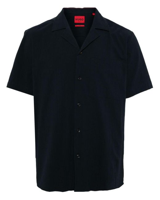 メンズ HUGO Short-sleeved Cotton Shirt Black