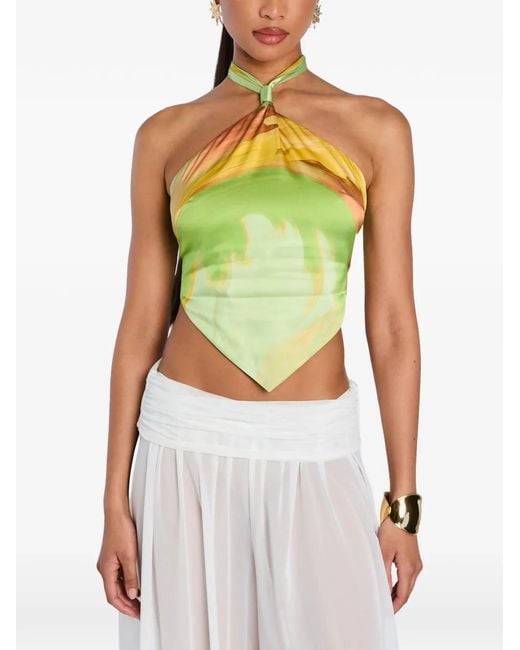 retroféte Green Jamie Brushstroke-Print Halterneck Top