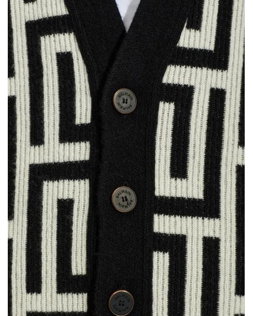 Balmain Black Monogram-Pattern Cardigan for men