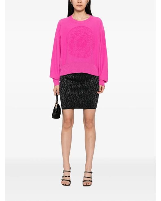 Versace Pink Logo-Knit Jumper