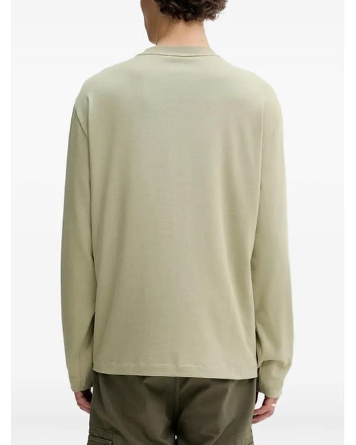 HUGO Blue Cityscape-Print Long-Sleeve T-Shirt for men