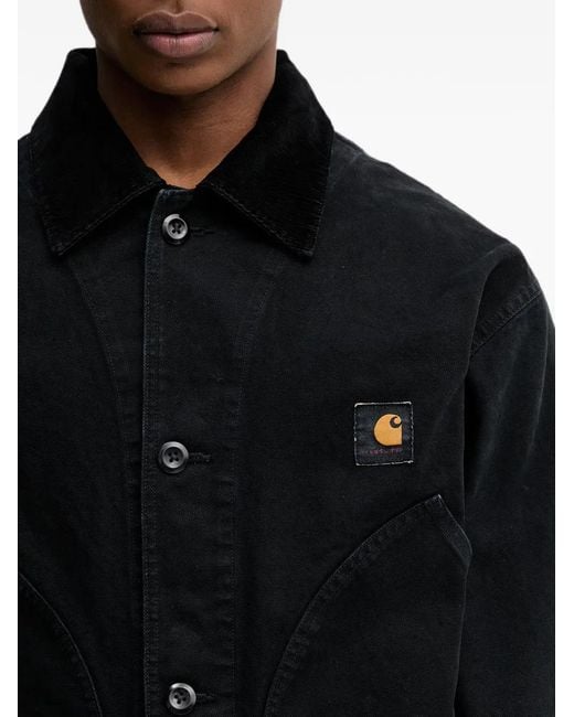 Carhartt Black Prescott Corduroy-Collar Logo-Patch Jacket for men