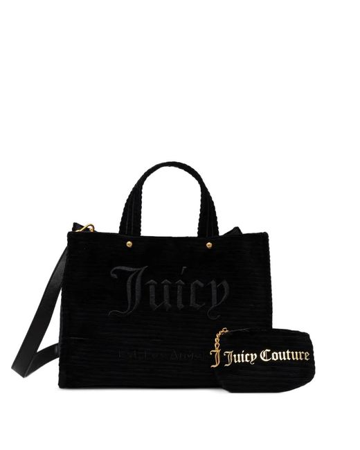 Juicy Couture Black Embroidered Corduroy Tote Bag