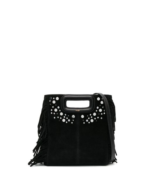 Maje Fringed M Suede Tote Bag in Black | Lyst
