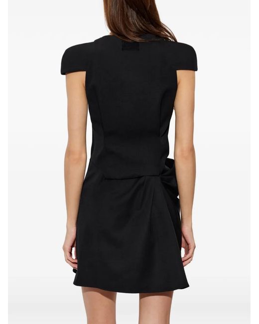 McQueen Black Draped Wool Mini Dress