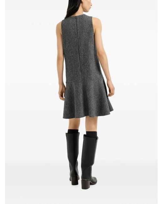 Brunello Cucinelli Gray Virgin-Wool Donegal Mini Dress With Monili