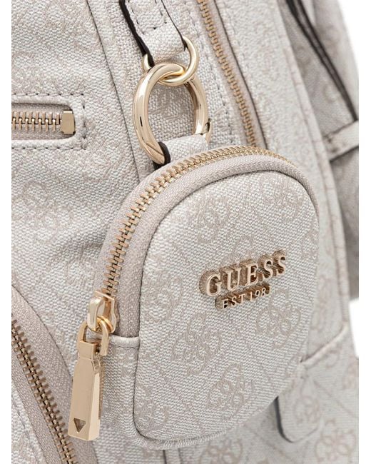 Guess White Sac À Dos Zippé À Logo Imprimé