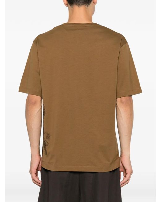 Corneliani Brown Tree-Embroidered T-Shirt for men