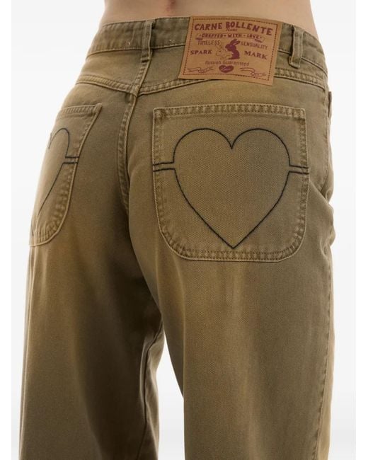 Carne Bollente Green Love Pants Forever Heart-Motif Topstitched Jeans