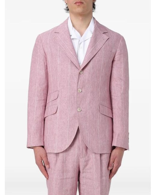 Brunello Cucinelli Pink Pinstripe-Pattern Blazer for men