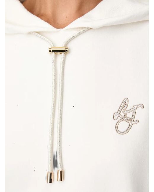 Liu Jo White Logo-Embroidered Drawstring Hoodie