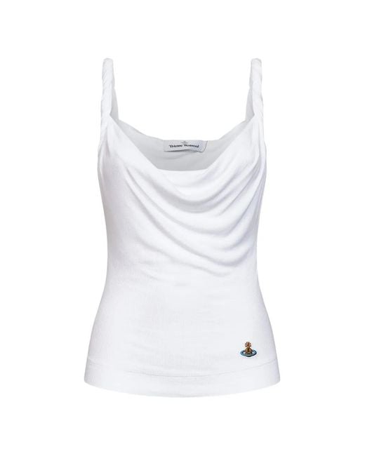 Vivienne Westwood White Orb-Embroidered Cowl-Neck Top