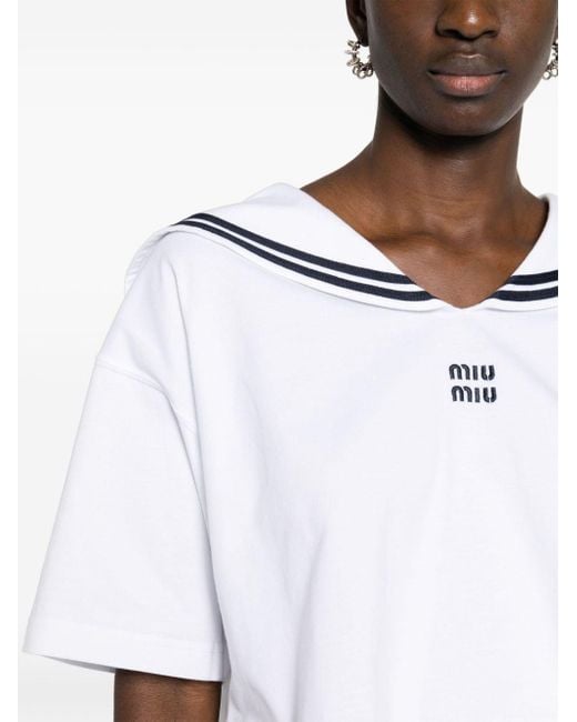 Camiseta con cuello marinero Miu Miu de color White