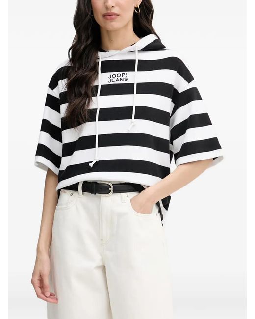 Joop! White Striped Logo-Embroidered Hoodie
