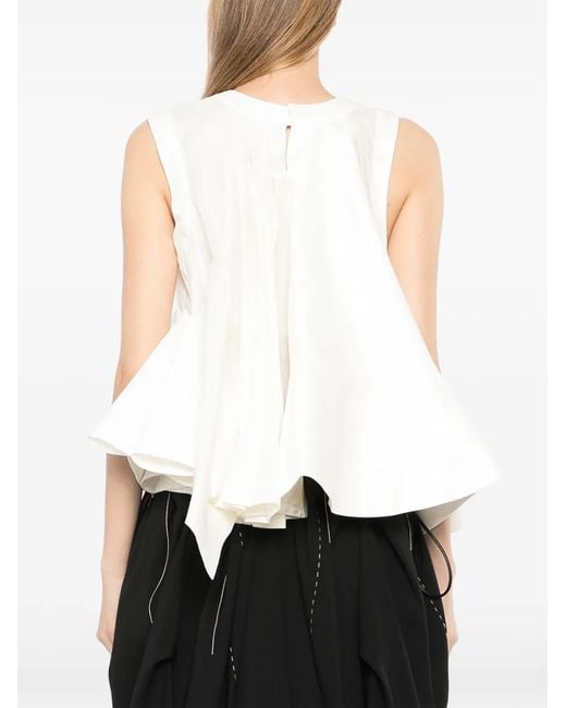 Sacai White Ruffled Sleeveless Top