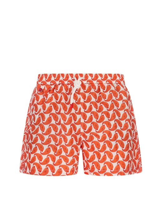 Kiton Red Paisley-Print Swim Shorts for men