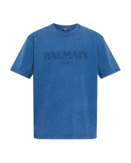 Balmain Blue Loose Ss T-Shirt for men