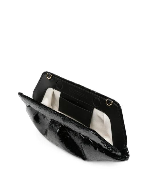 THEMOIRÈ Black Bios Ruched Metallic-Effect Clutch Bag
