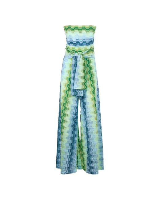 PHO® Firenze Green Zigzag-Pattern Wide-Leg Jumpsuit
