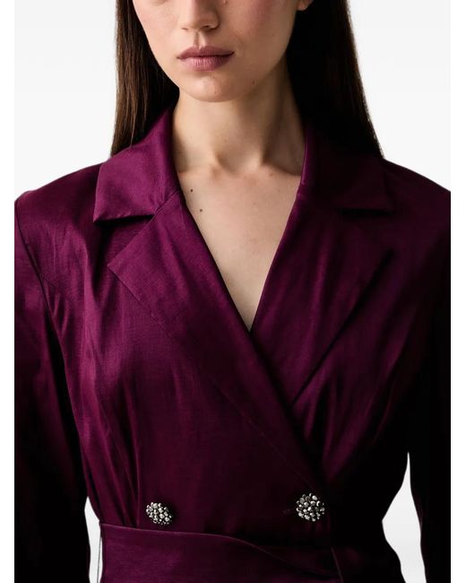 Joseph Ribkoff Purple Embellished-Button Asymmetric Midi Dress