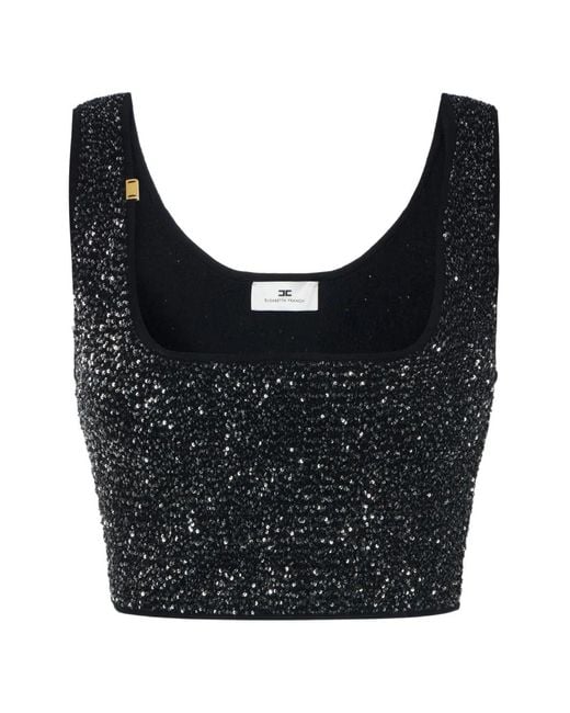 Elisabetta Franchi Black Knit Top With Sequins