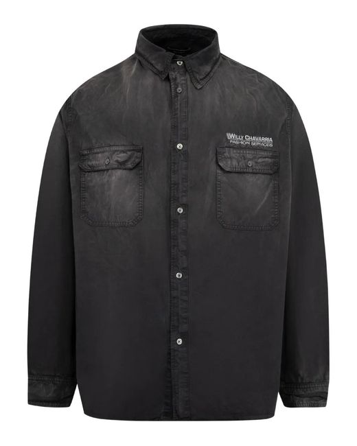 Willy Chavarria Black Corcoran Ls Chest-Pocket Long-Sleeve Shirt for men