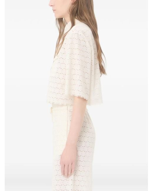 Valentino Garavani White Micro Cotton Fleurs A Jour Shirt