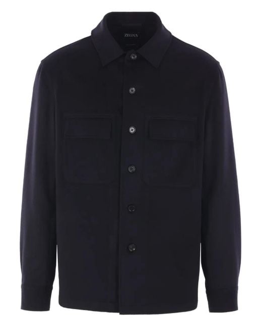 Zegna Blue Cashmere Buttoned Shirt for men