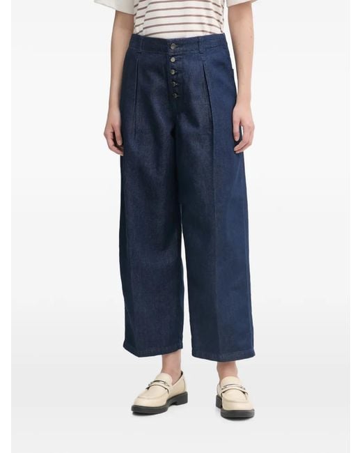 Benetton Blue Button-Front Wide-Leg Jeans