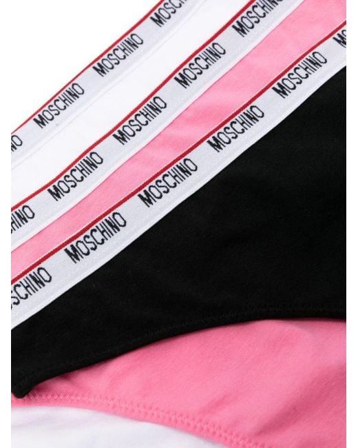 Moschino Black Logo-waistband Thongs (pack Of Three)