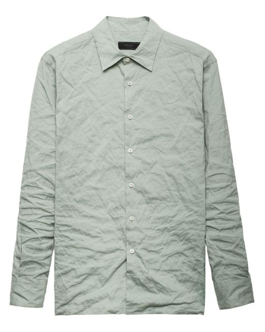 Prada Gray Triangle-logo Technical-cotton Shirt for men