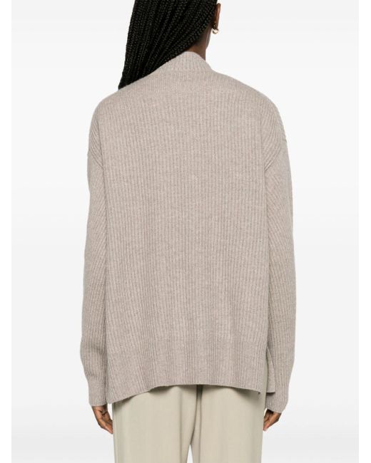 Allude Brown Mélange-effect Ribbed Cardigan