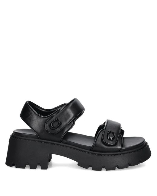 COACH Black 25Mm Brynn Logo-Plaque Chunky Sandals