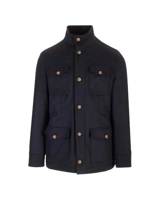Al Duca D'aosta Blue Four-Pocket High-Neck Jacket for men