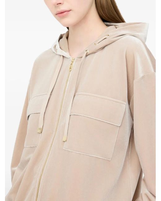 Liu Jo Natural Chenille Logo-Plaque Hoodie