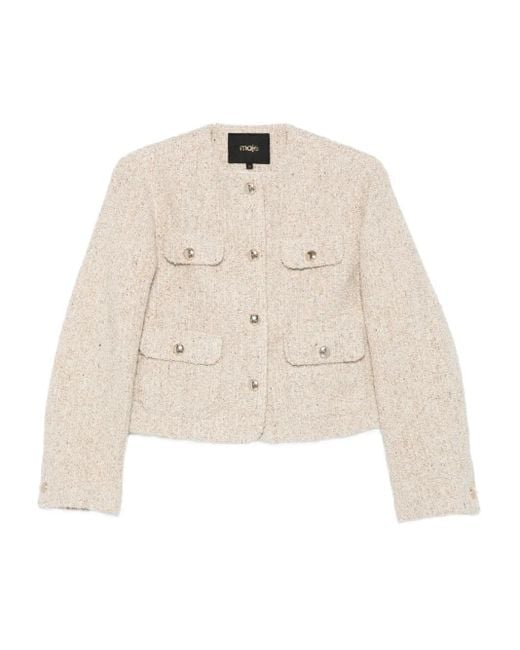 Chaqueta corta de tweed con botones Maje de color Natural