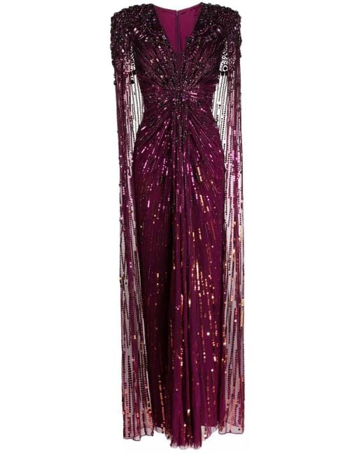 Robe Du Soir Effet Cape En Tulle À Sequins Et À Ornements Lotus Jenny Packham en coloris Purple