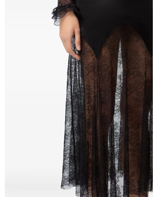 Nina Ricci Midi-Jurk Met Kant in het Black