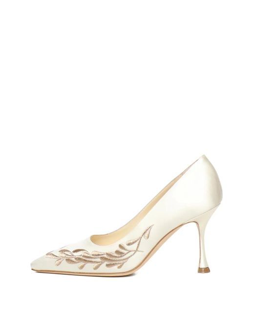 Manolo Blahnik White Embroidered-Paisley Pumps