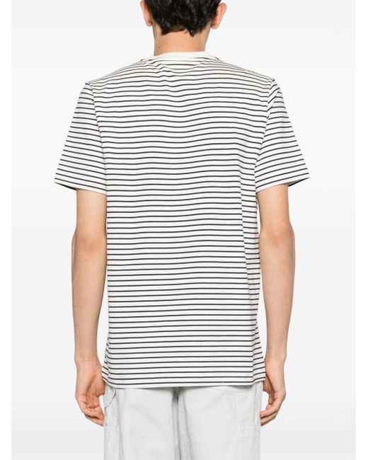 T-shirt rayé à patch logo Adidas pour homme en coloris White