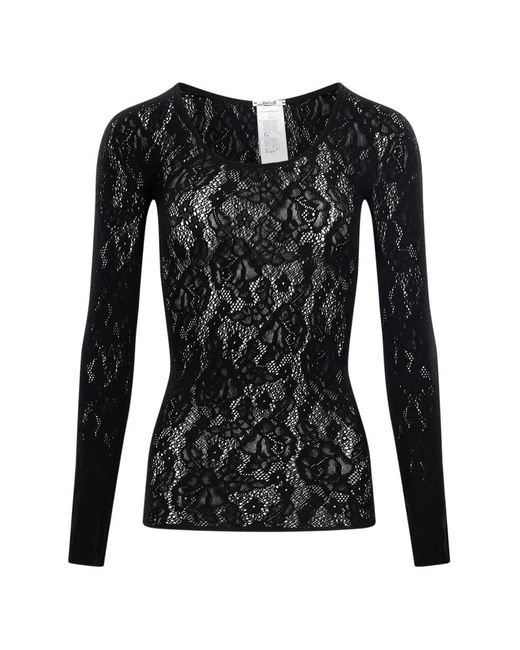 Wolford Black Lace Semi-Sheer Long-Sleeve Blouse