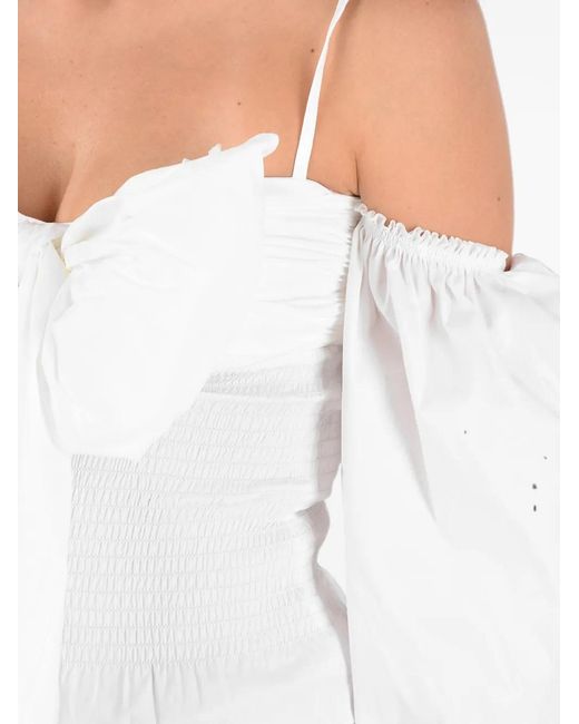 RED Valentino White Bow-Detail Cold-Shoulder Blouse