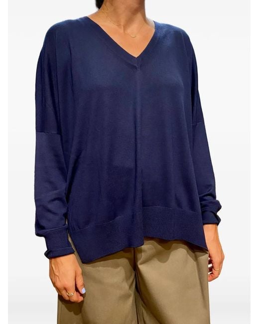 Gran Sasso Blue V-Neck Long-Sleeve Sweater