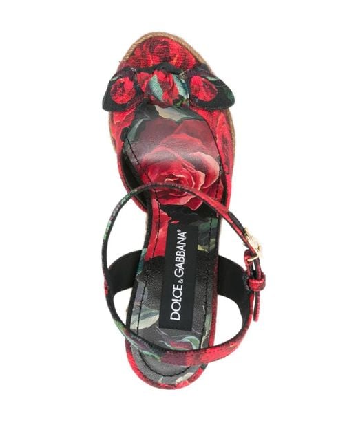 Dolce & Gabbana Red Lolita Canvas Wedge Sandal