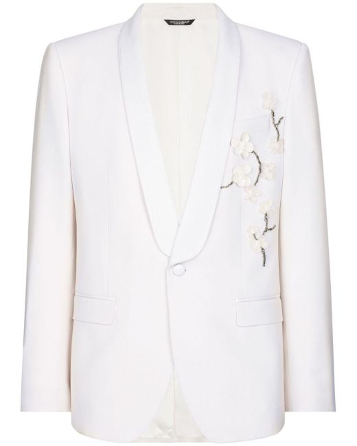 Blazer con apliques florales Dolce & Gabbana de hombre de color White