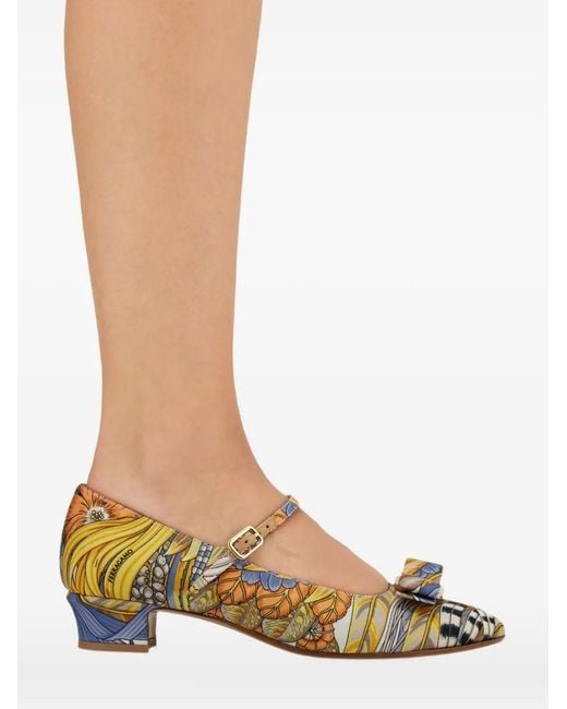 Ferragamo Brown 30Mm Bow-Embellished Mary Jane Pumps