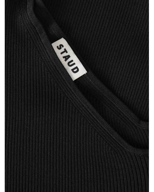 Staud Black Lois Ribbed Asymmetric Top