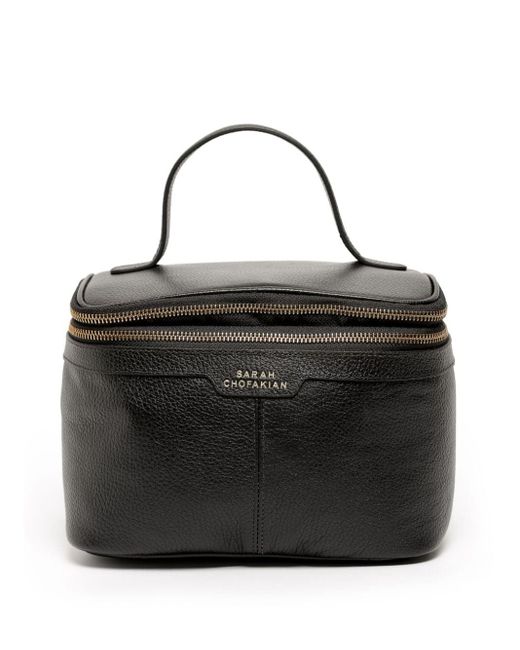 Sarah Chofakian Black Logo-print Leather Make Up Bag