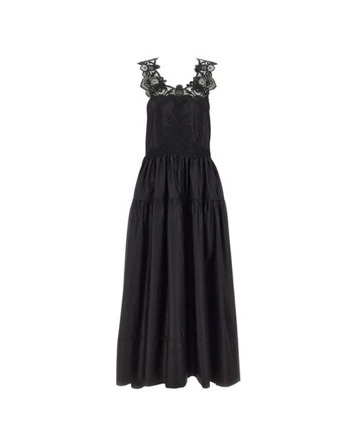 Maurizio Mykonos Black Lace-Detail Tiered Maxi Dress